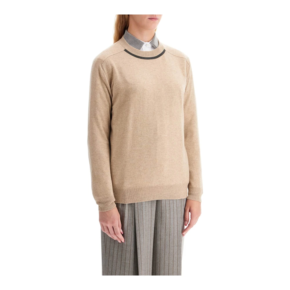 BRUNELLO CUCINELLI Cashmere Crewneck Pullover met Monile Borduurwerk Beige Dames