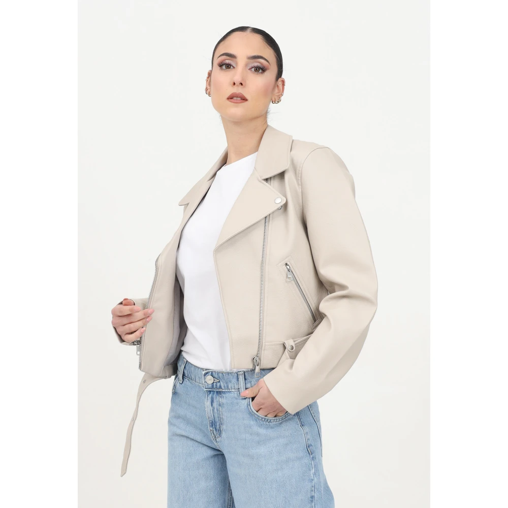 Only Beige Biker Style Leren Jas Gray Dames