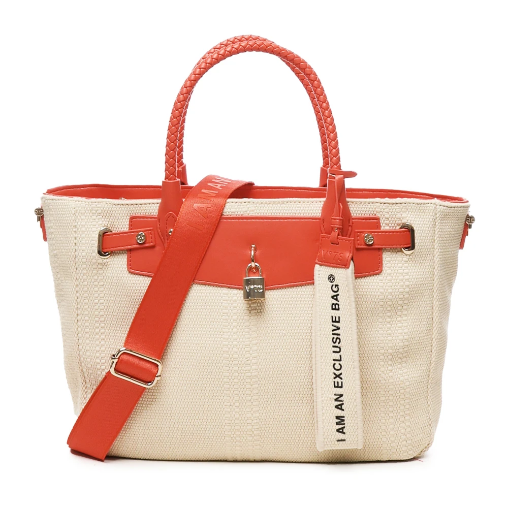 V73 Women's Beige Stylish Shoulder Bag With Personalised Padlock - Shopping Bags - One Size - Bags