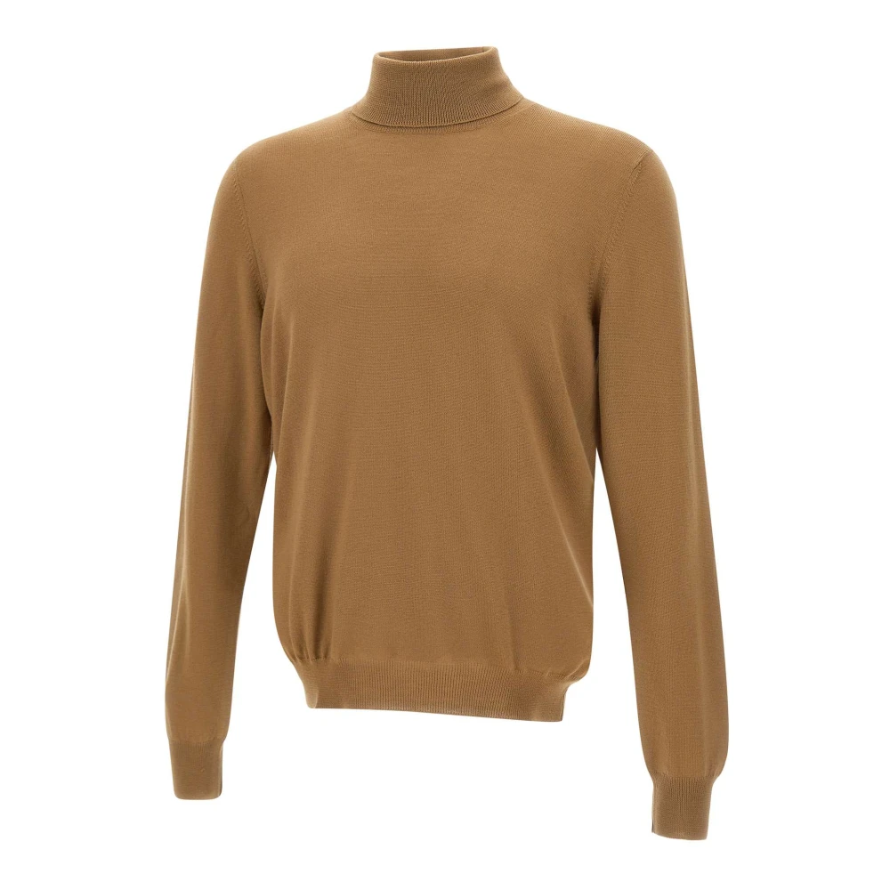 Gran Sasso Merino Wol Coltrui Trui Kameel Brown Heren