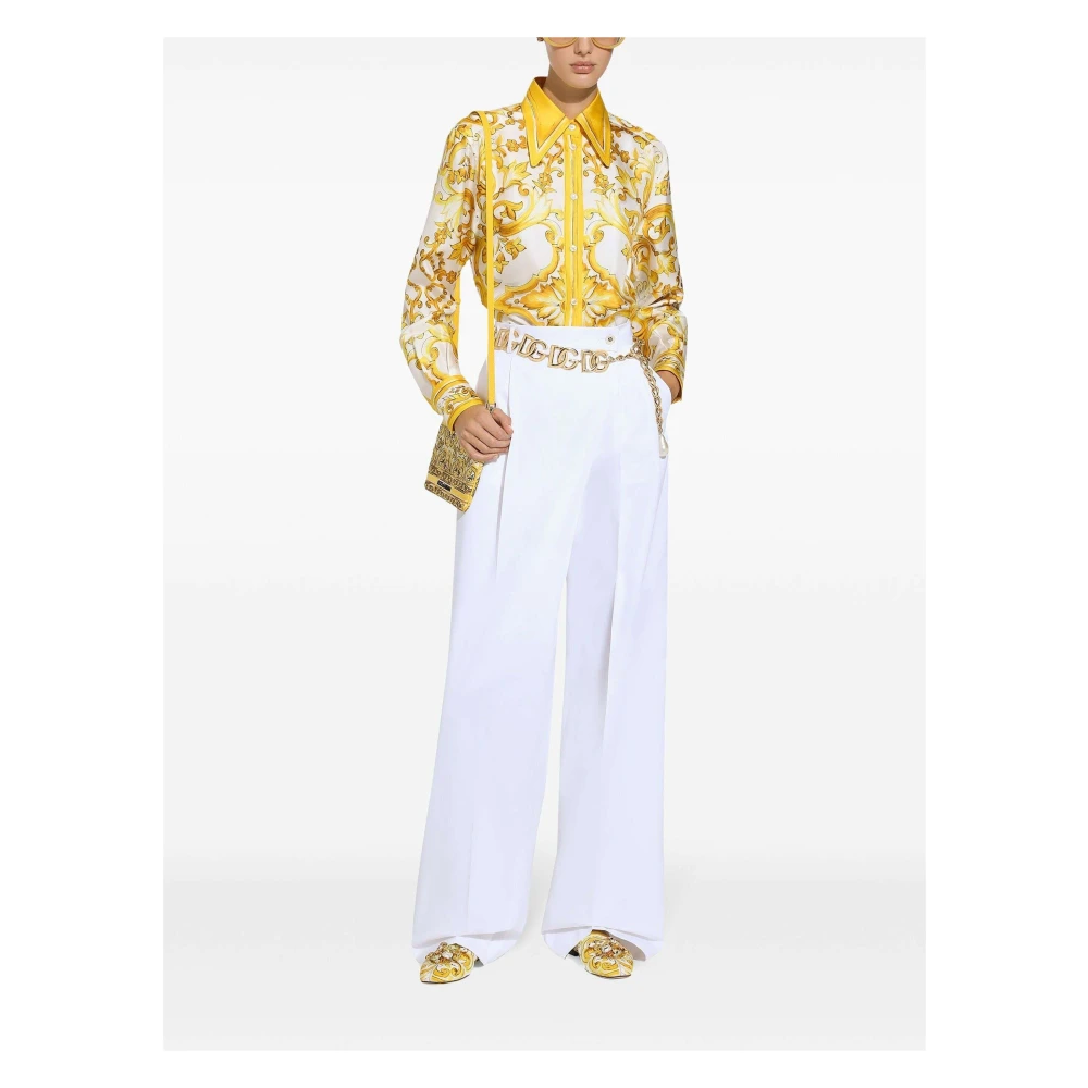 Dolce & Gabbana Hoge Taille Flared Broek in Optisch Wit White Dames