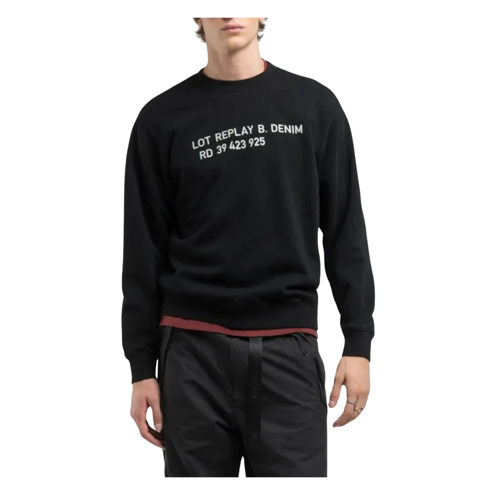 Replay Regular Fit katoenen sweatshirt met print op de voorkant Black Heren
