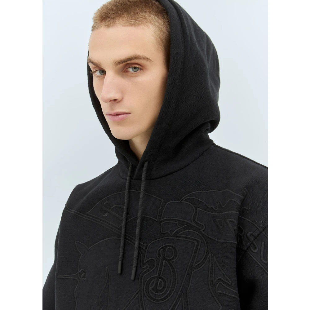 Burberry Katoenen Hoodie met Logoplaatje Black Heren