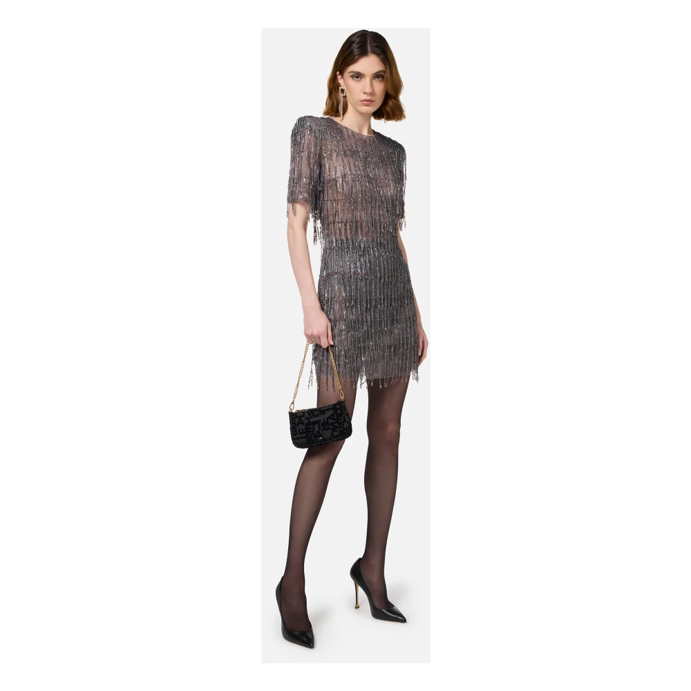 Elisabetta Franchi Handgeborduurde tule minijurk met pailletten Gray Dames