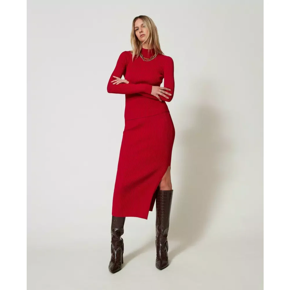 Twinset Geribbeld Rood Coltrui Trui Red Dames