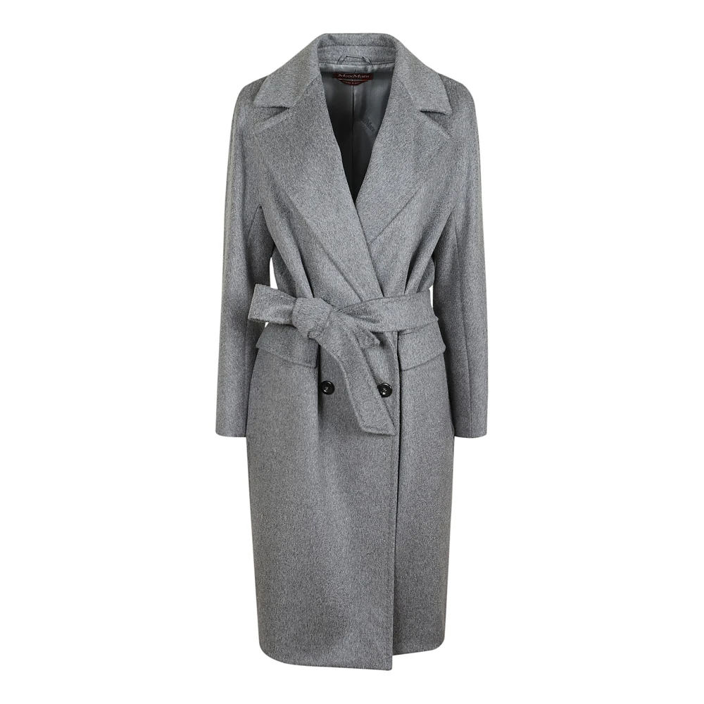 Max Mara Studio Grijze Wol Kasjmier Jas Dubbel-Breasted Gray Dames