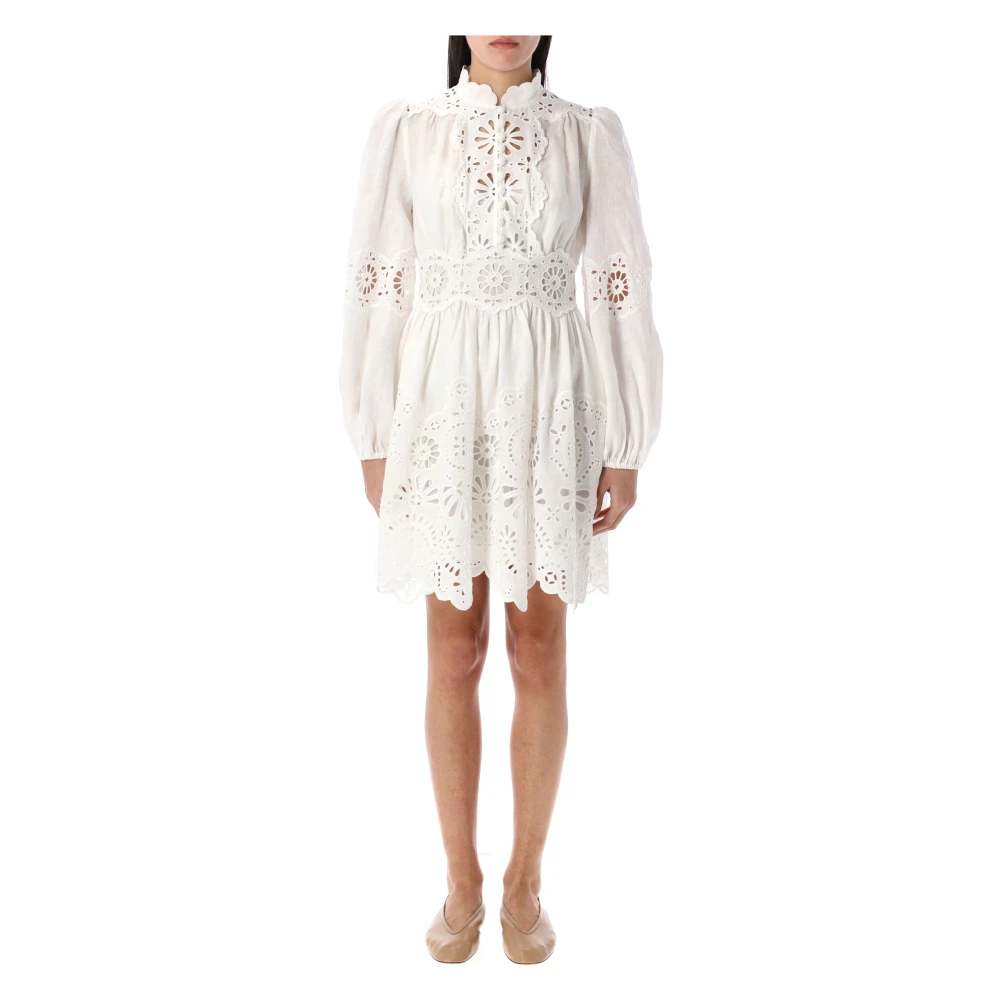 Zimmermann Broderie Mini Jurk Avorio White Dames