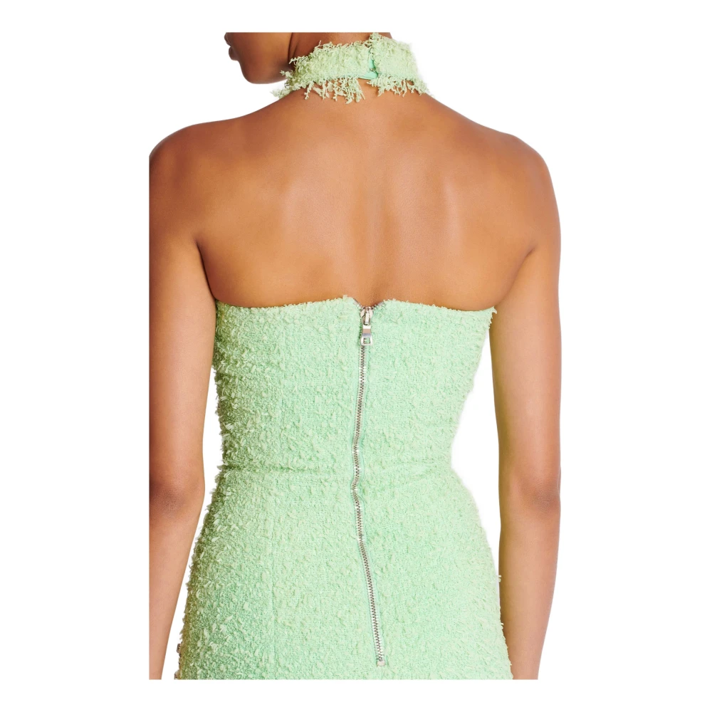 Balmain Mouwloze Tweed Jurk met Paisley Patroon Green Dames