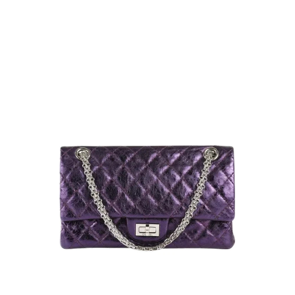 Metallic Paarse Leren Chanel Flap Tas Chanel Vintage Heren