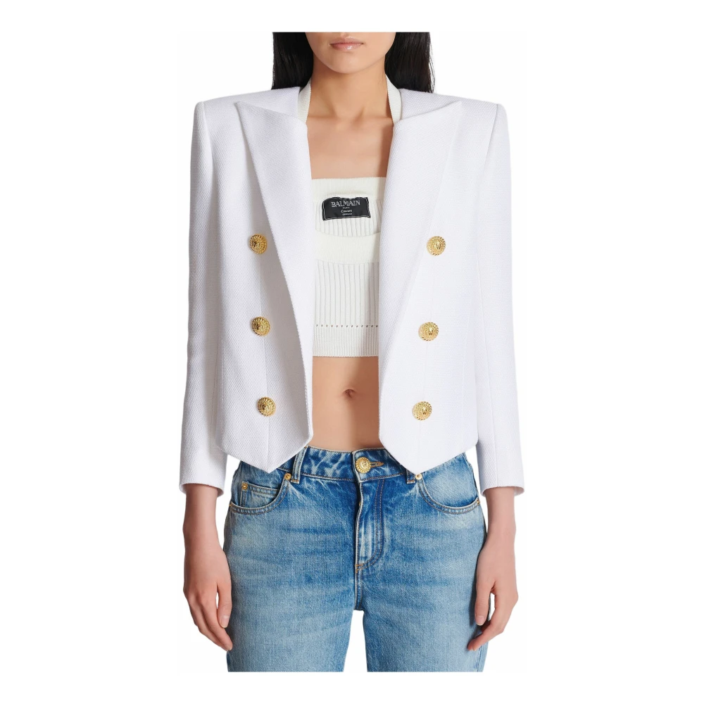 Balmain Women's White Cropped Jacket With 6 Buttons - Blazers - M - Jackets