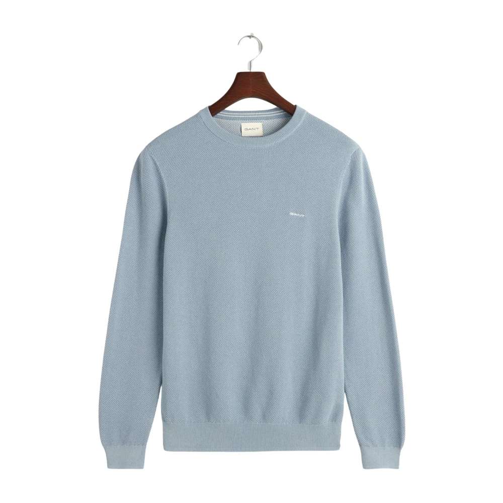 Gant Katoenen Piqué Crewneck Sweater Blue Heren