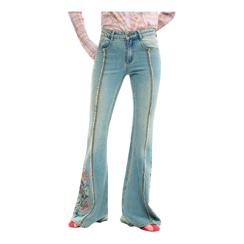 Desigual Vrouw Blauw Jeans Dames, Xl, Katoen, Geborduurde Flared Jeans
