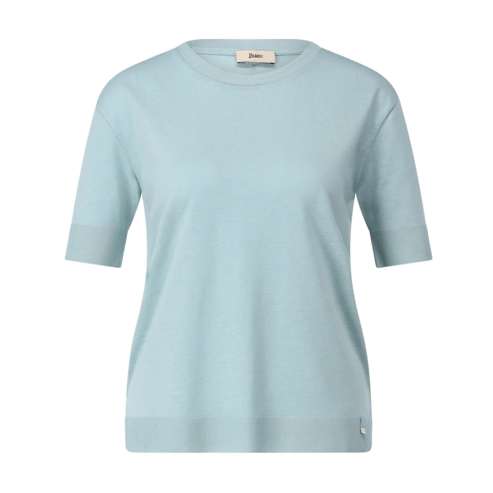 Herno Katoenen T-shirt met Klassieke Ronde Hals Blue Dames