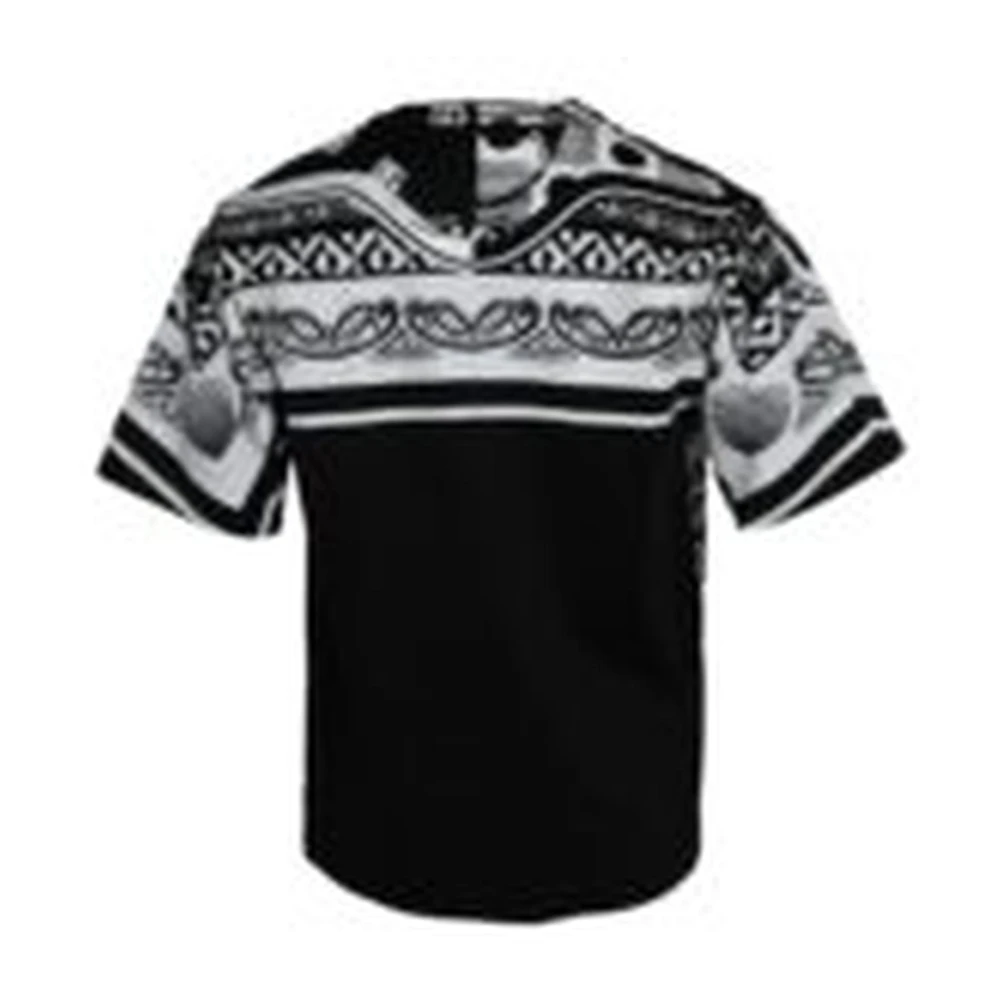 Dolce & Gabbana Men's Orange T-Shirts, M, Printed V-Neck Shirt Black White
