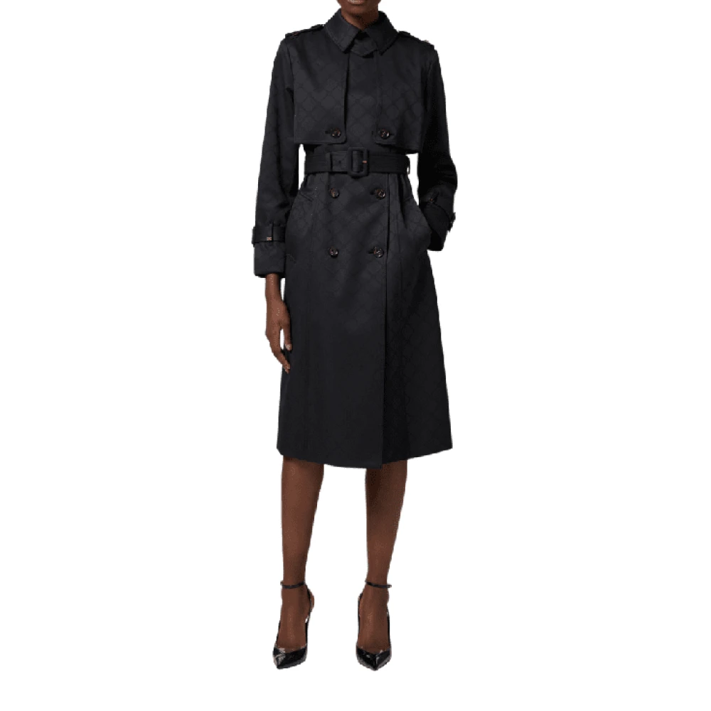 Elisabetta Franchi Jacquard Technische Stof Trenchcoat Black Dames