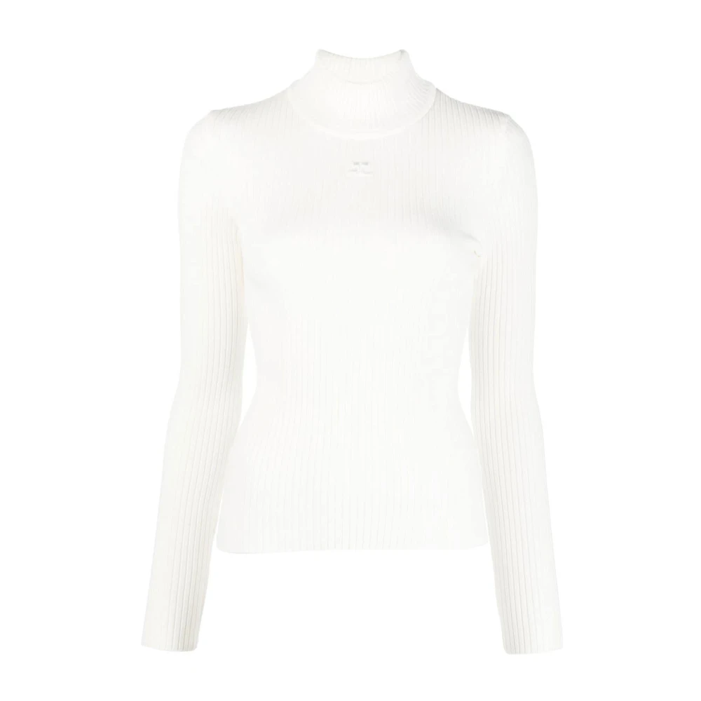 Courrèges Witte Geribbelde Gebreide Funnel Neck Trui White Dames