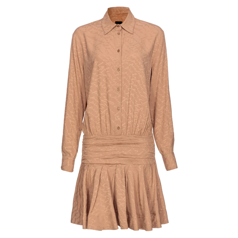 Pinko Zijden Jacquard Overhemdjurk Beige Dames