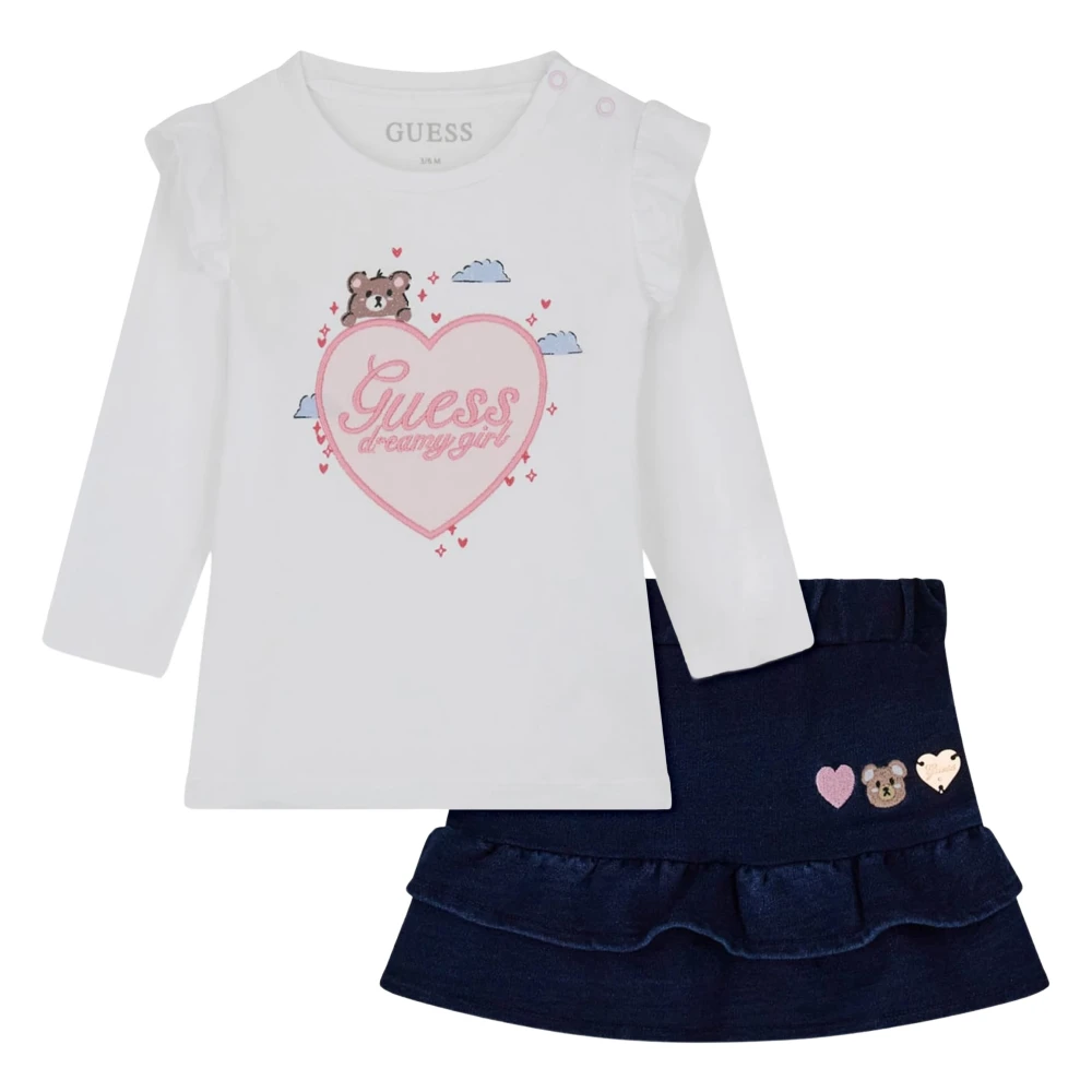 Guess , Kids Sets, Female, Multicolor, 3 M, T-Shirt And Denim Knit Skirt Set