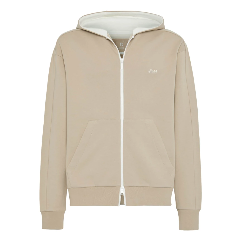 Boggi Milano Full Zip Sweatshirt Van Biologisch Katoenmengsel Beige Heren