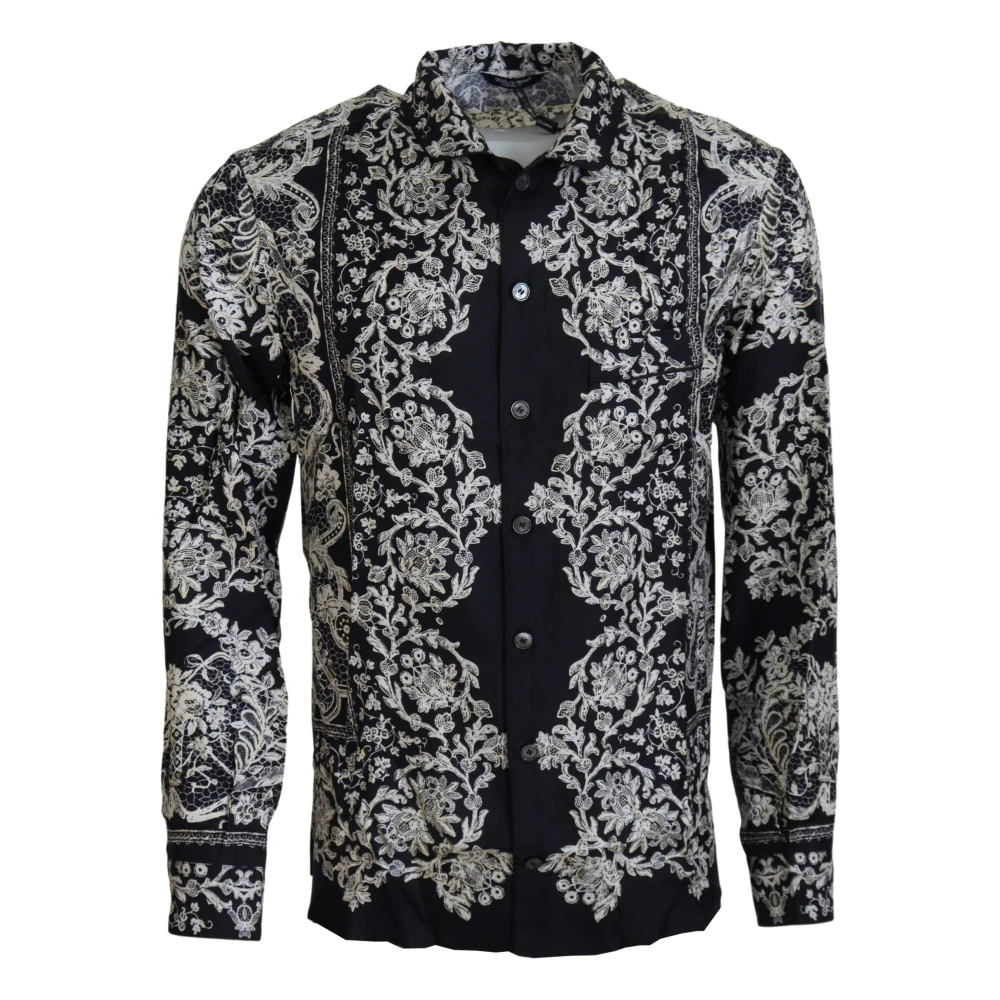 Dolce & Gabbana Men's Multicolor Casual Shirts, Xs, Elegant Satin Floral Baroque Shirt