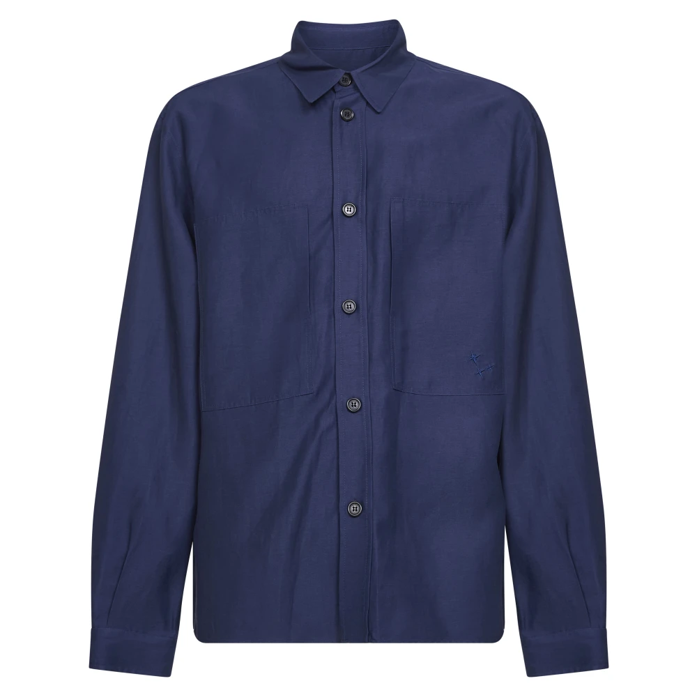 Laneus Blue Linen And Viscose Overshirt - Male - Light Jackets - Xl - Jackets