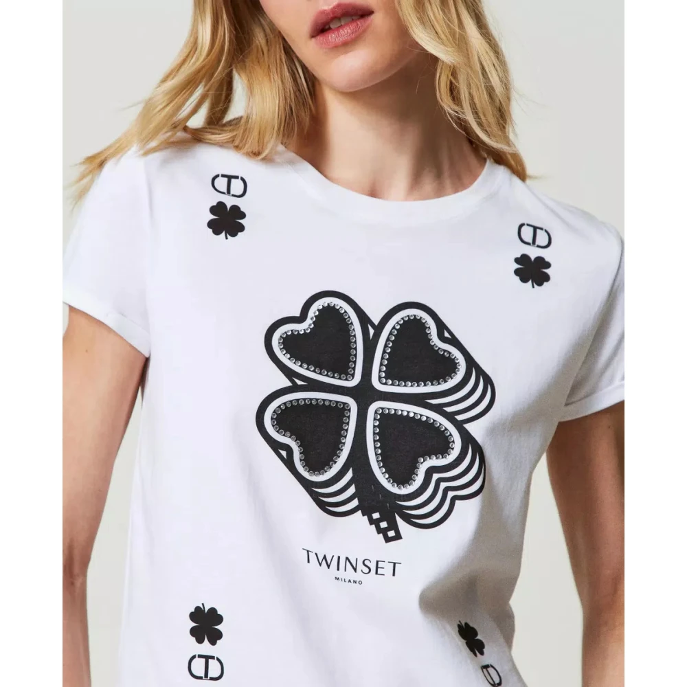 Twinset Quadrifoglio Print T-Shirt White Dames