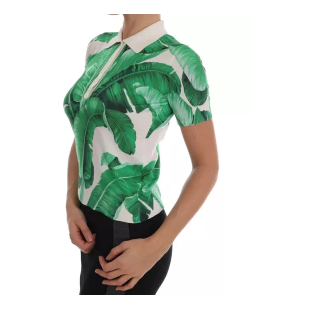Dolce & Gabbana Banana Leaf Print Silk Polo Shirt Multicolor Dames