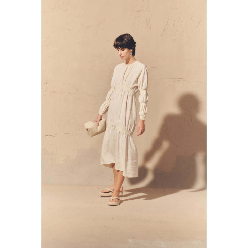Cortana Linnen en zijden midi-jurk Beige Dames