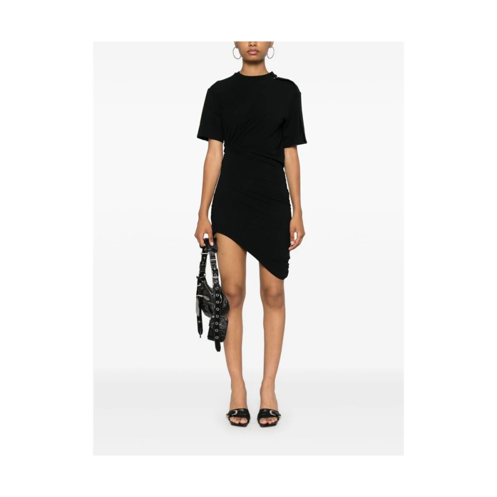 Mugler Zwarte Crew Neck Asymmetrische Zoom Jurk Black Dames