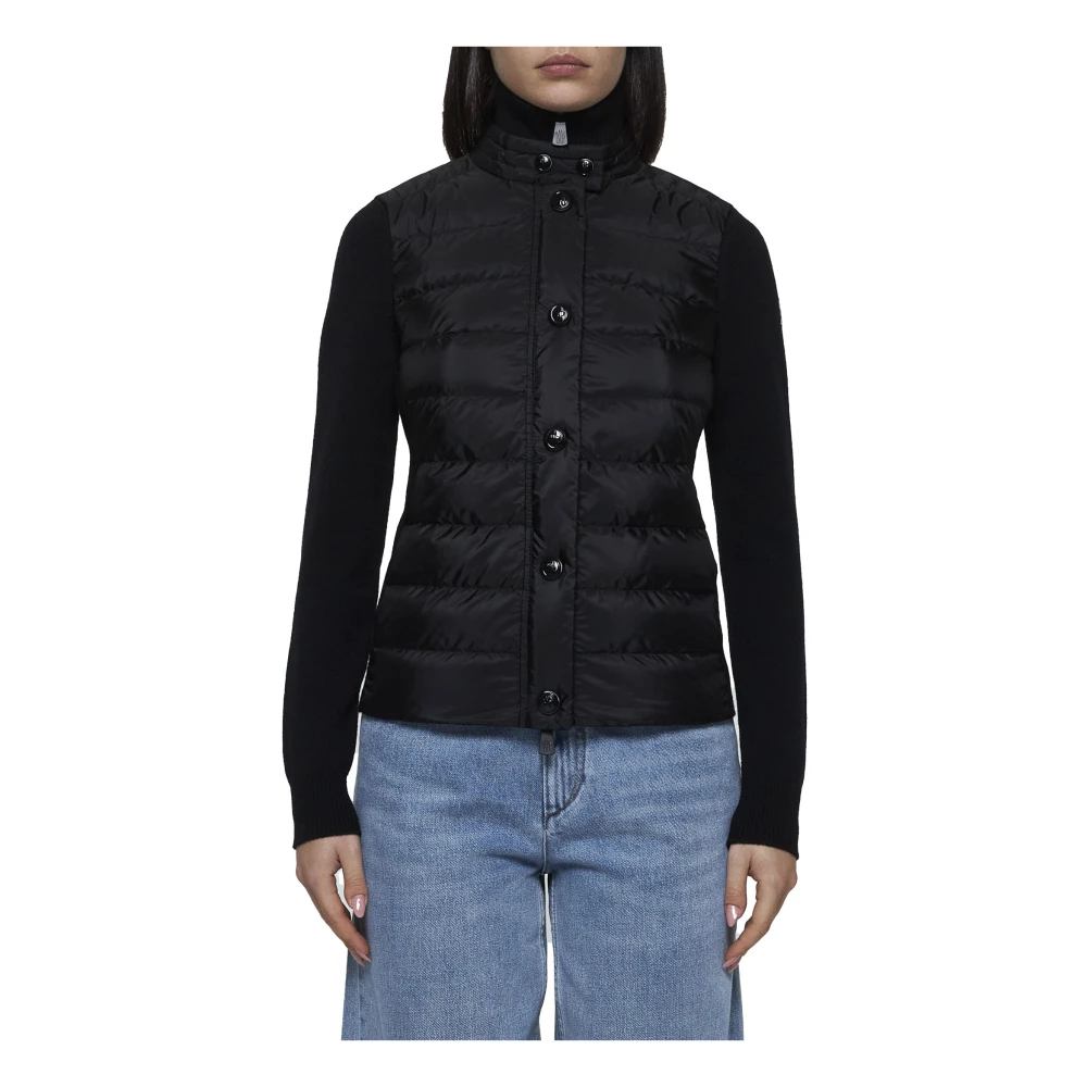 Moncler Zwart Wol Gewatteerd Donsvest Black Dames