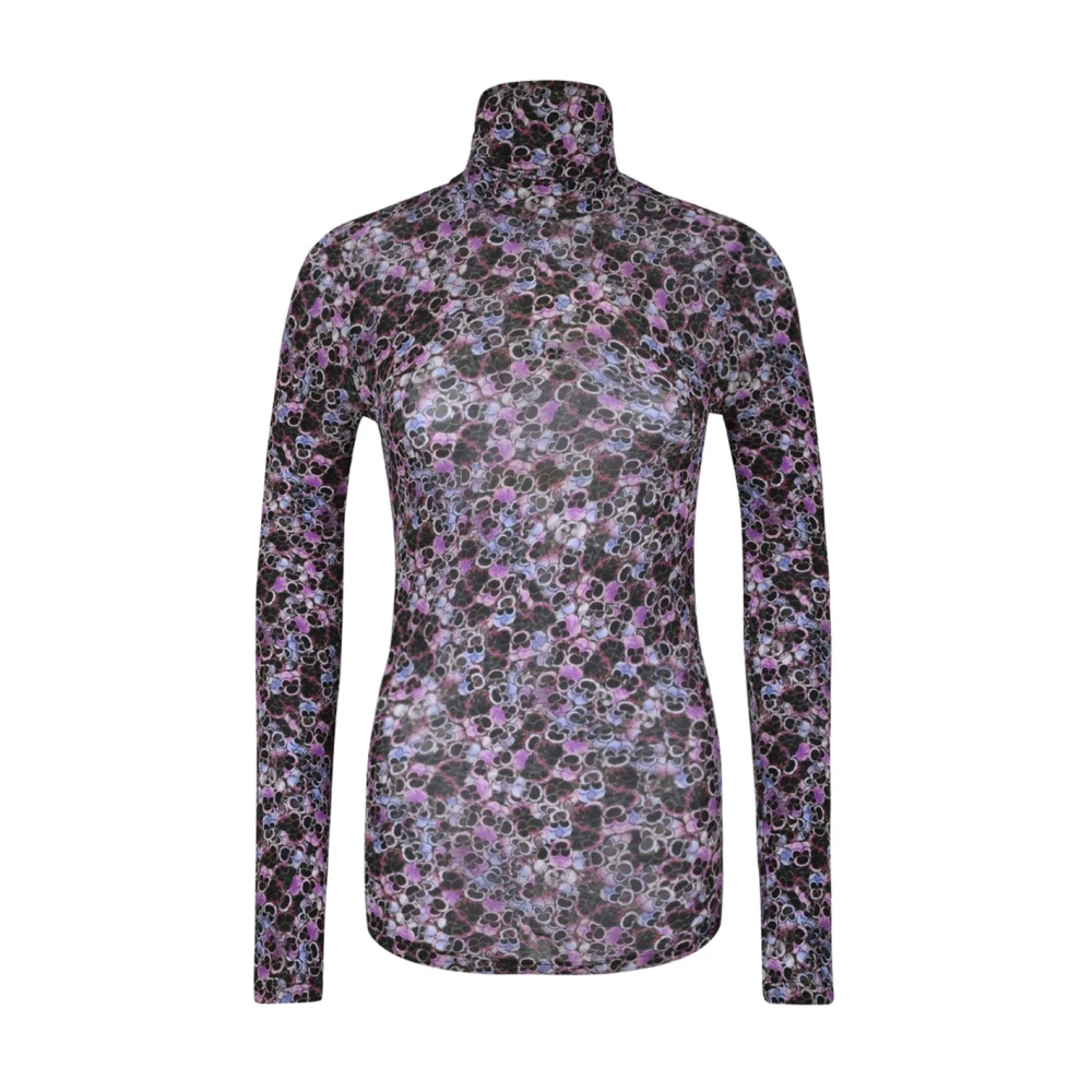 Isabel marant Multicolor Bedrukte Jersey Top met Hoge Hals Purple Dames