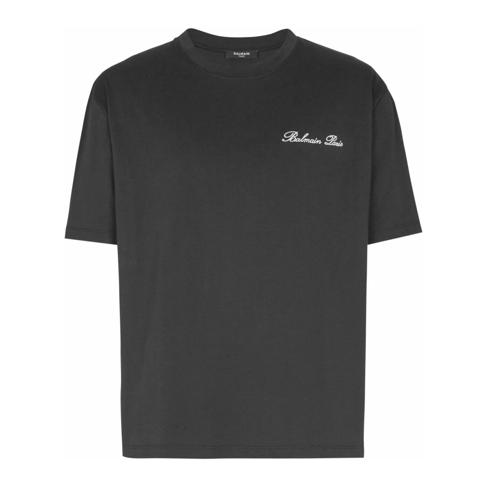Balmain Men's Black Embroidered Signature T-Shirt