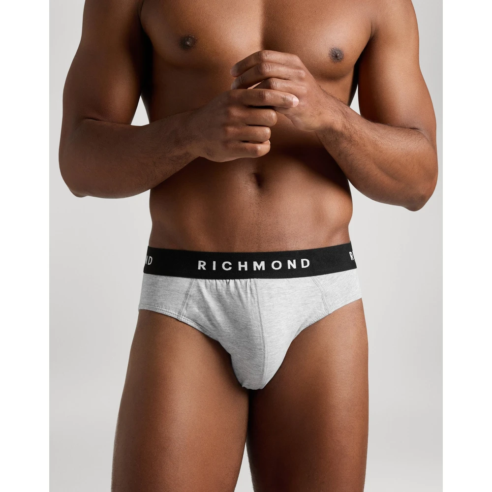 John Richmond Tripack laagbouw witte katoenen geribbelde slips Black Heren