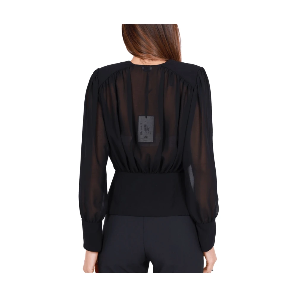 Elisabetta Franchi Zwarte Georgette Cross-Neck Lange Mouw Blouse Black Dames
