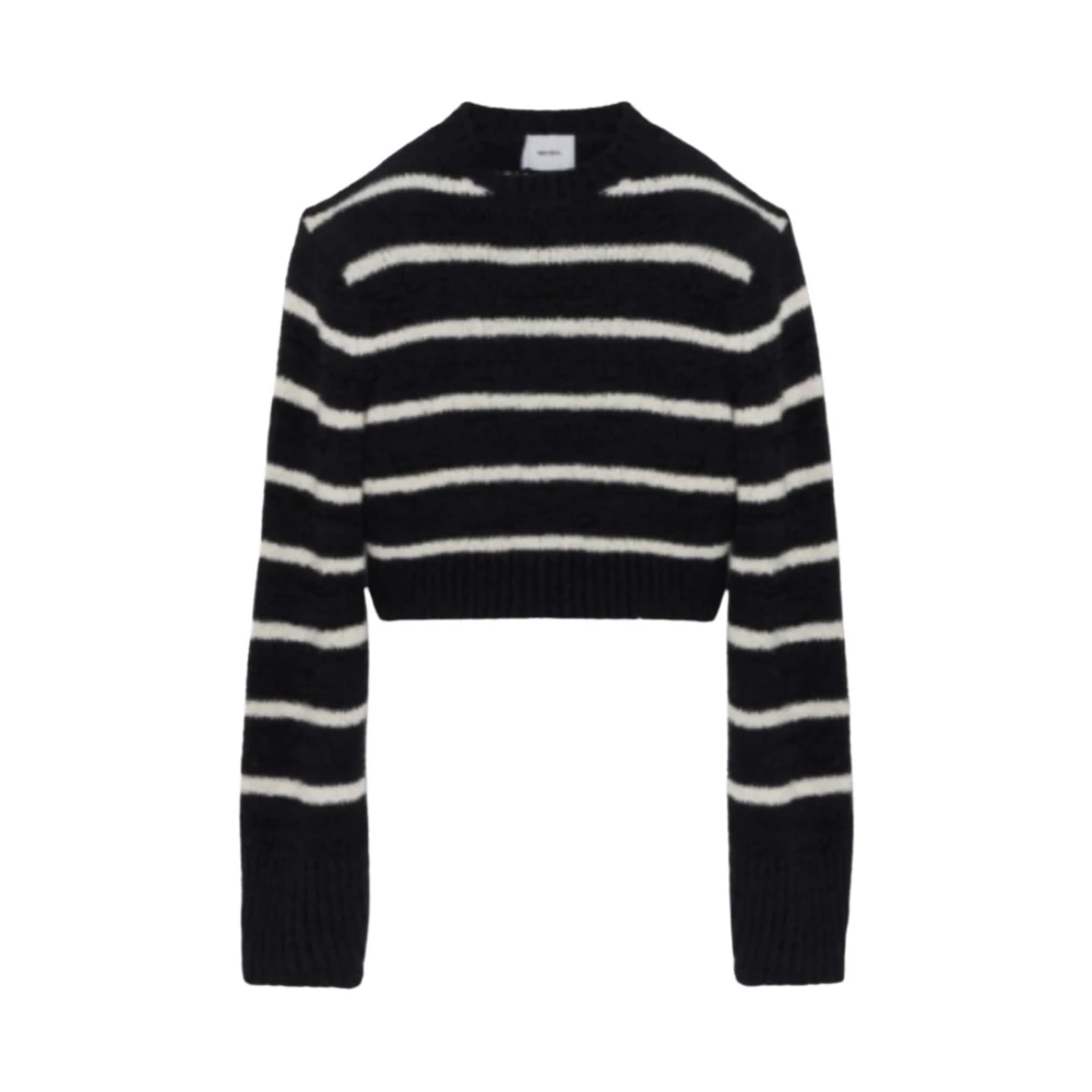 Halfboy Zwart Wit Crew Neck Crop Sweater Black Dames