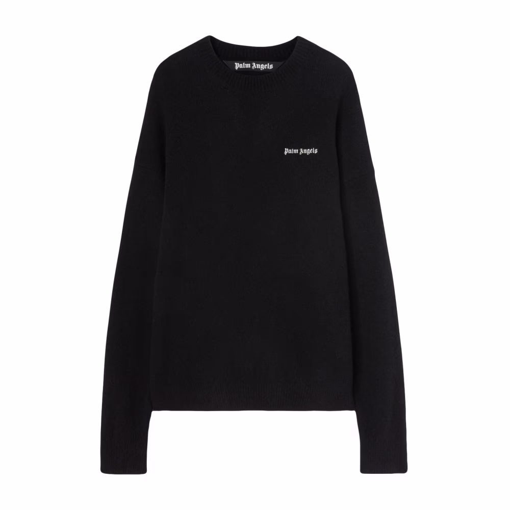 Schwarzer Crewneck Pullover mit Besticktem Logo