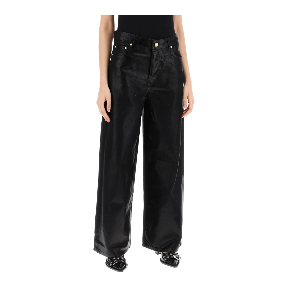 Ganni Gelamineerde Afwerking Wijde Pijp Jeans Black Dames