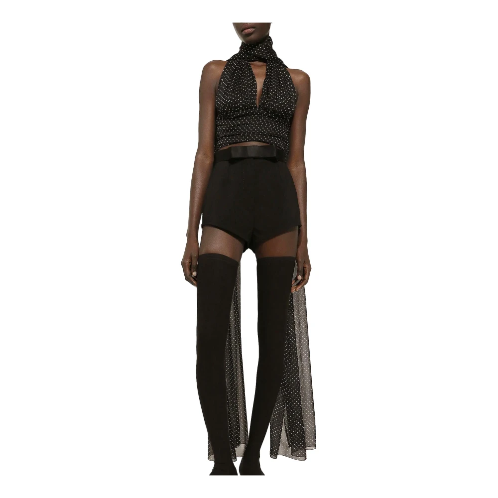 Dolce & Gabbana Chiffon Polka Dot Top met Sjaal Detail Black Dames