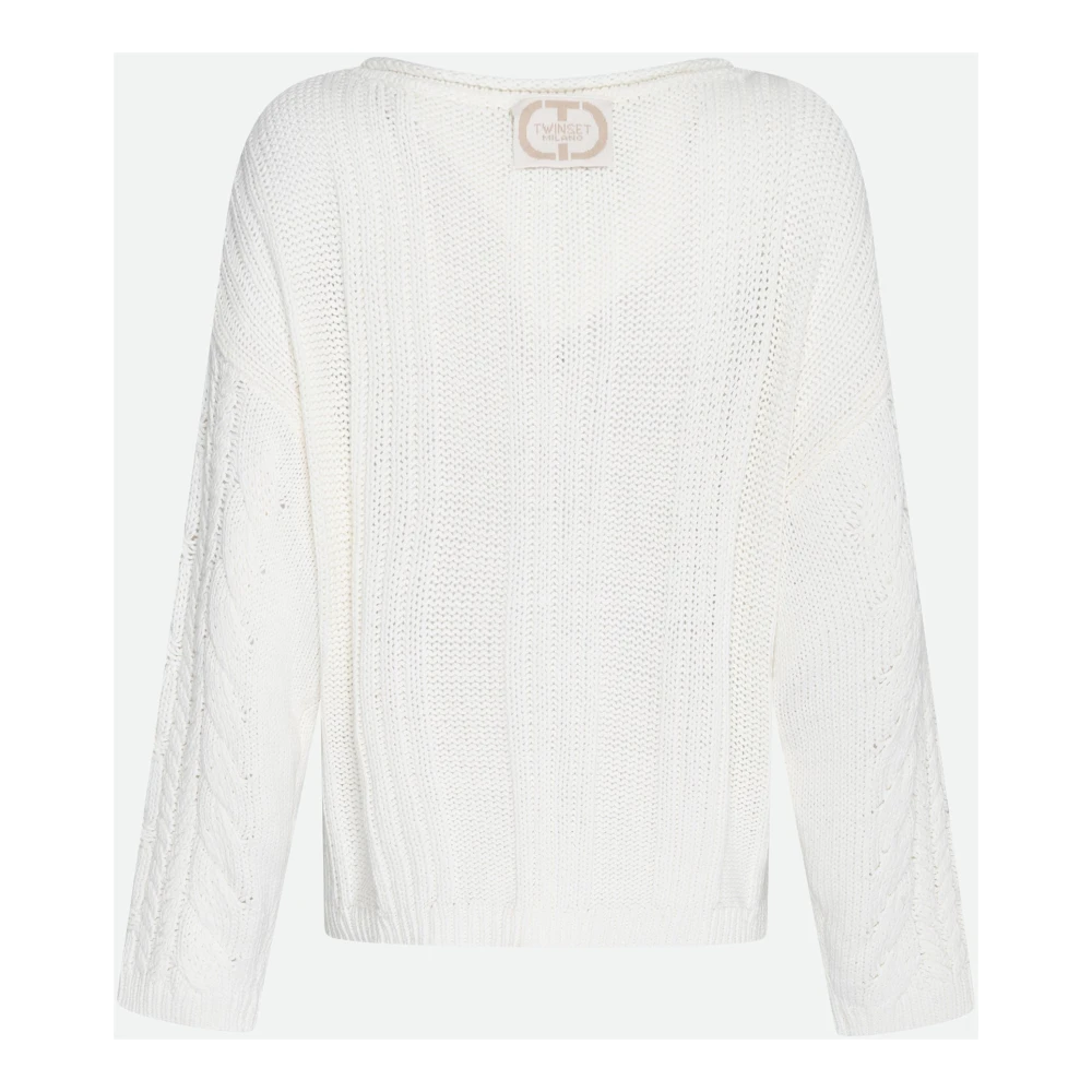 Twinset Witte Gebreide Trui met Vlechtdetail White Dames