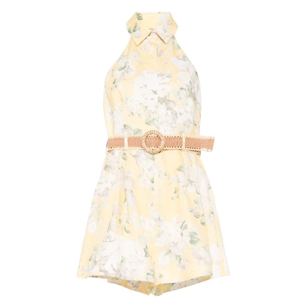 Zimmermann Gele Bloemen Korte Playsuit met Kraag Yellow Dames