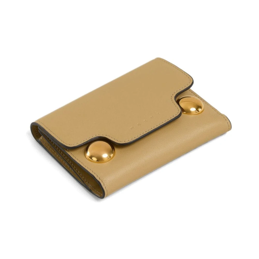 Marni Beige Leren Portemonnee Drievoudig Ontwerp Beige Dames