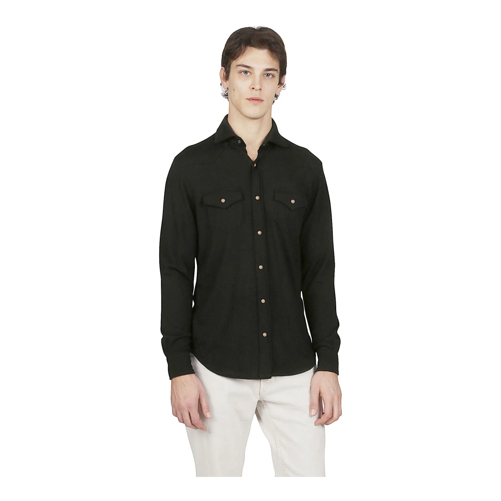 Eleventy Jersey Wol Kasjmier Shirt Texas Black Heren