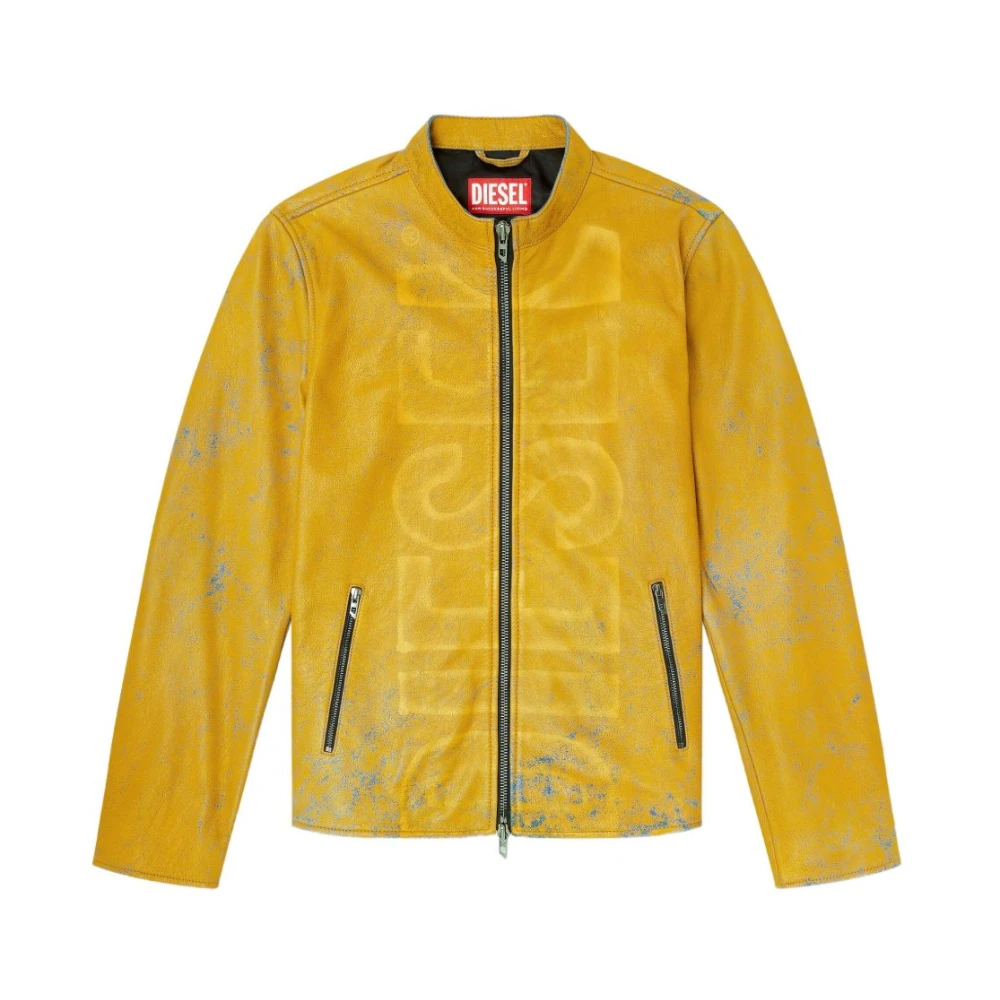 Diesel Men's Yellow Leather Jackets, Xl, L-Evert-A Jacket