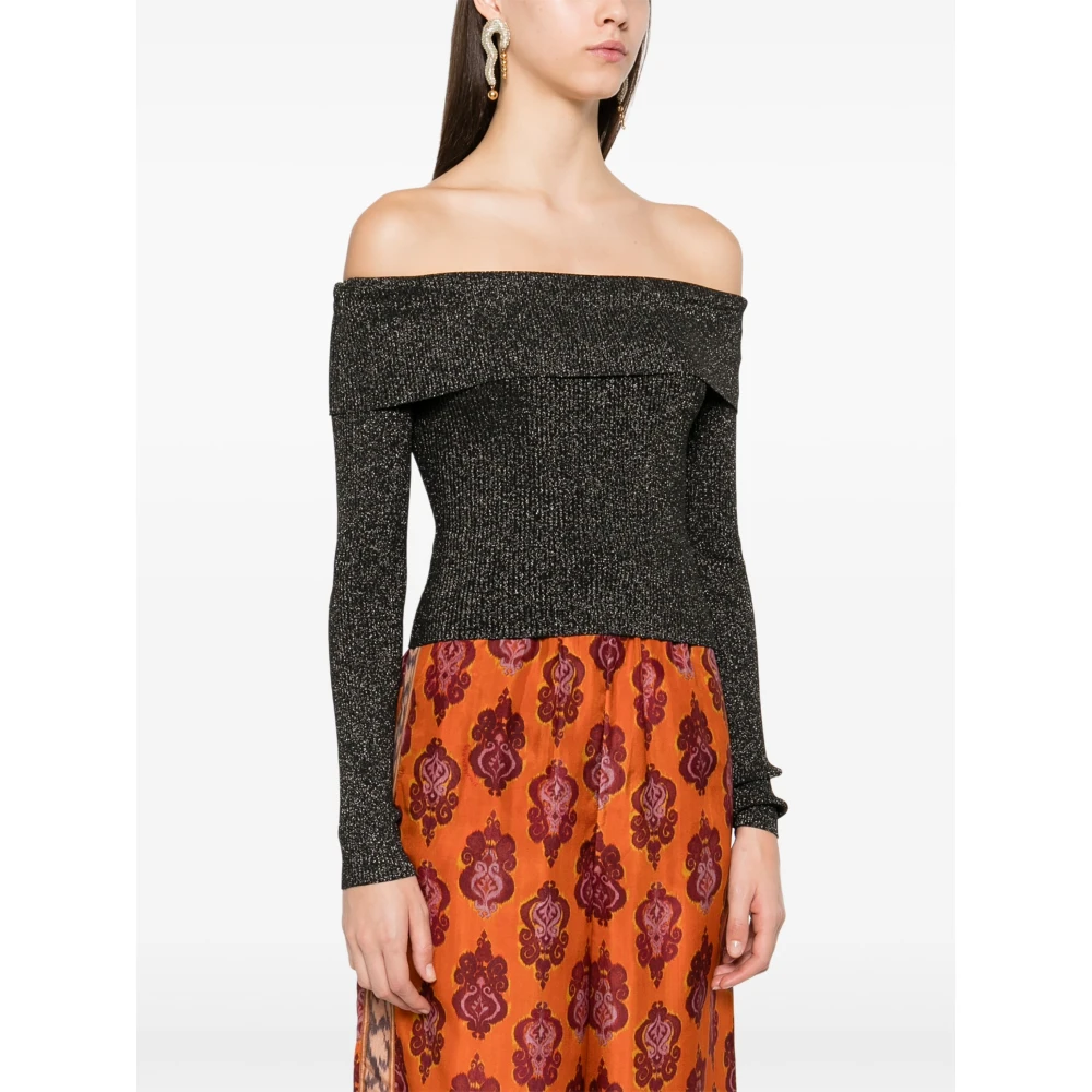 Zimmermann Metallic Off-Shoulder Gebreide Top Black Dames