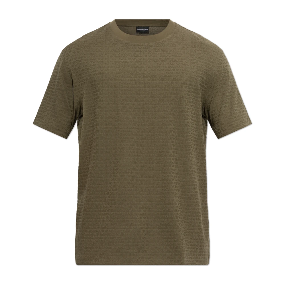 Emporio Armani Mannelijk Groente Tops Heren, Groen, M, Katoen, Monogram T-Shirt