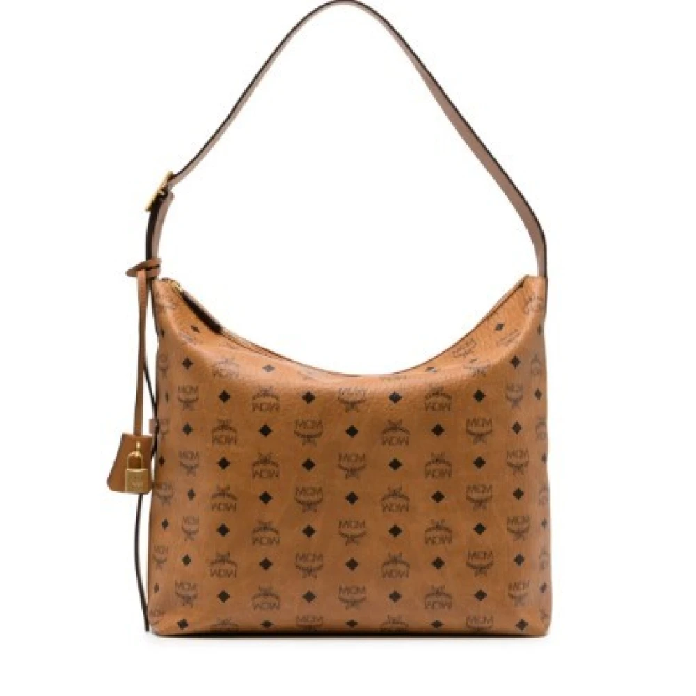MCM Monogram Hobo Tas met Gouden Bedel Brown Dames