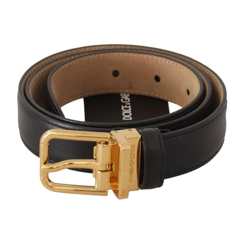 Dolce & Gabbana Elegante zwarte leren riem met gegraveerde metalen gesp Black Dames