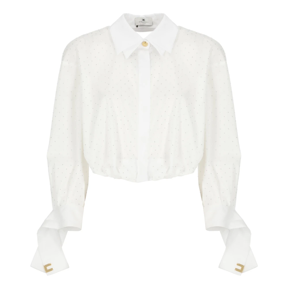 Elisabetta Franchi Witte Katoenen Blouse met Strass White Dames