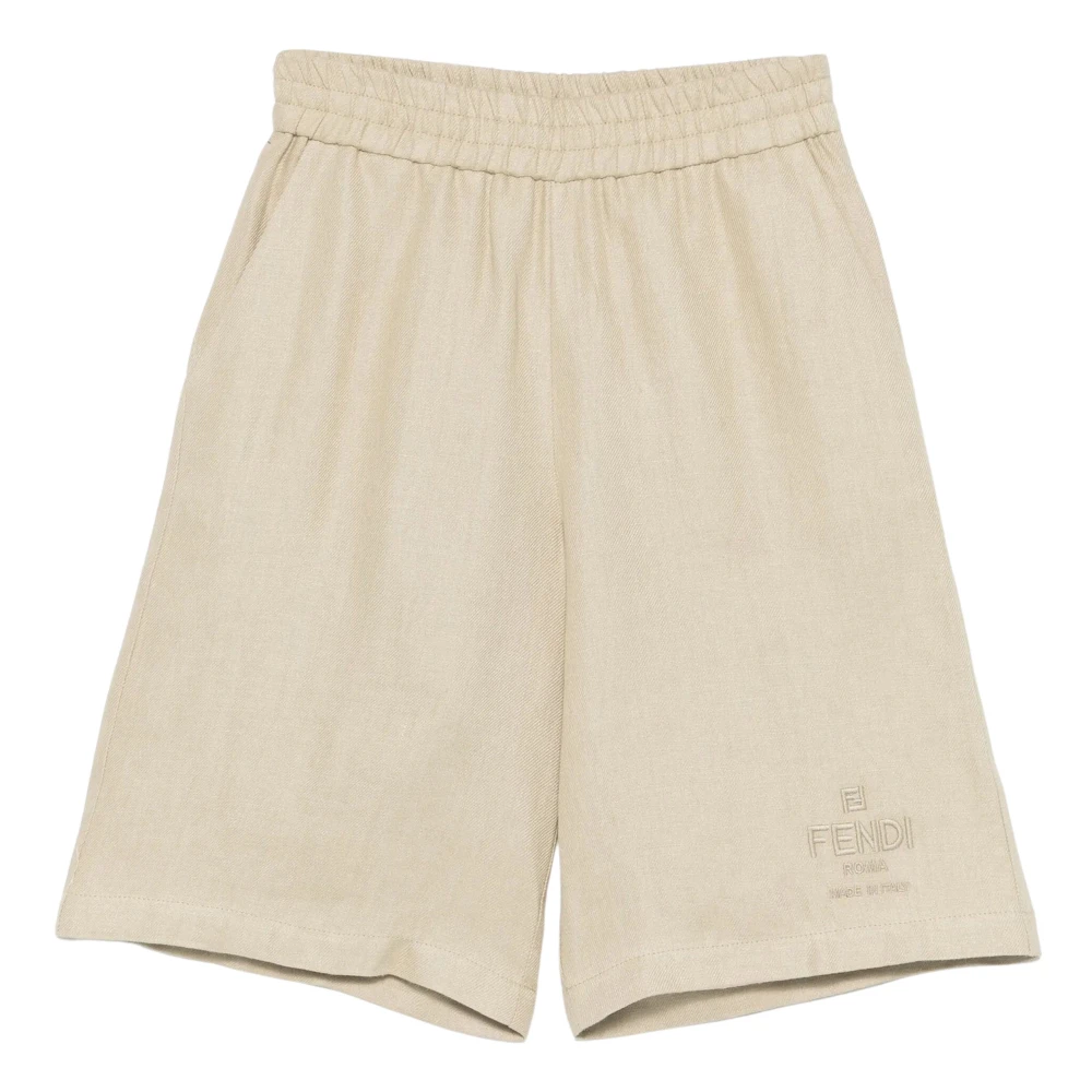 Fendi Boys Beige Shorts,, Linen Bermuda Shorts For Size 6 Y