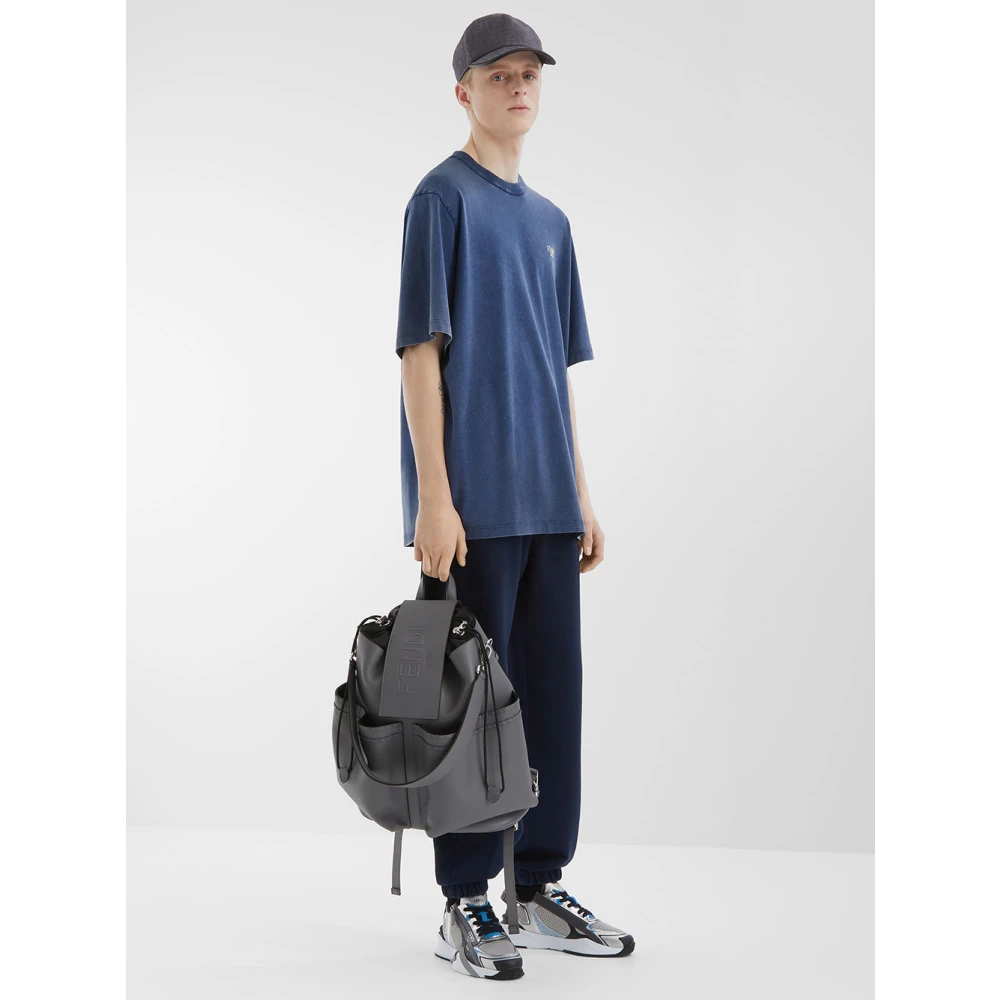 Fendi Blauw Katoenen T-shirt met Metalen Letters Blue Heren